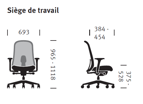 Dimensions du fauteuil Herman Miller LINO