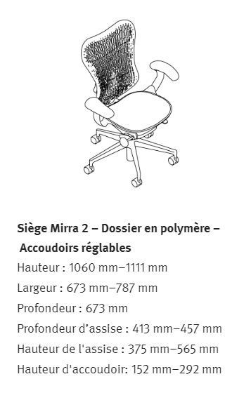 Dimensions du fauteuil Herman Miller Mirra 2