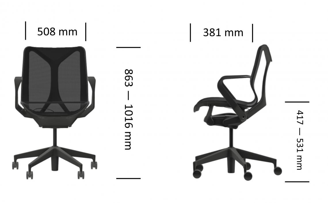 Dimensions du fauteuil COSM bas dossier Herman Miller