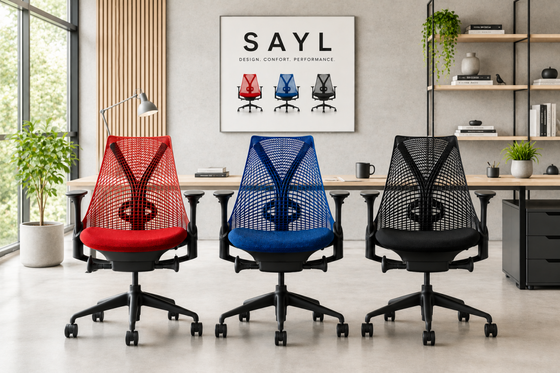 Fauteuil Herman Miller Sayl structure blanche et dossier noir