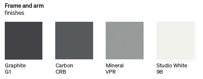 Structures monochromes du fauteuil Herman Miller SETU : Studio White, Mineral, Carbon et Graphite